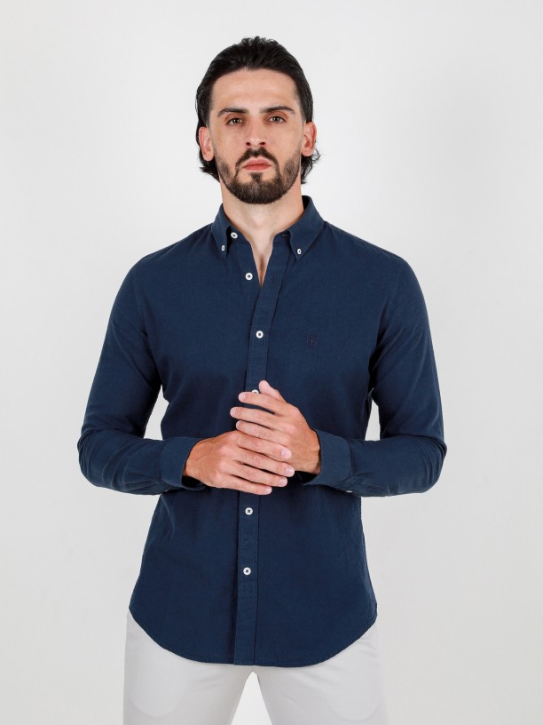 Camisa lisa de algodo e linho