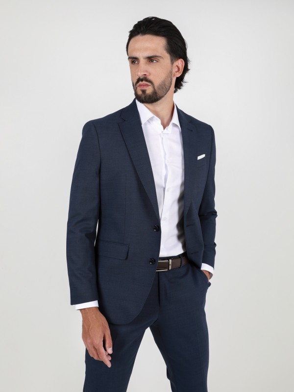 Fato liso regular fit lã elástica Fato liso regular fit lã elástica