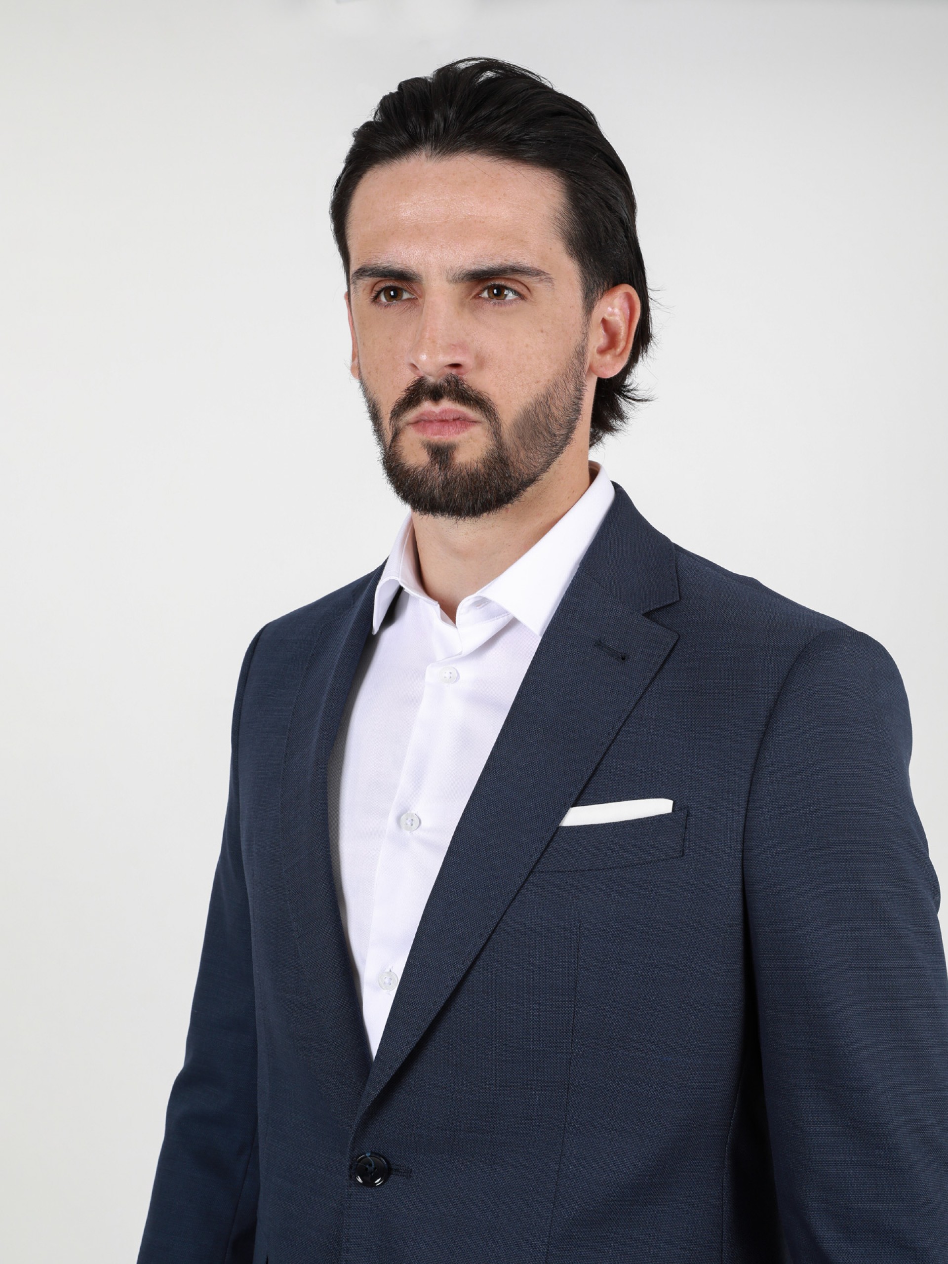 Fato liso regular fit lã elástica