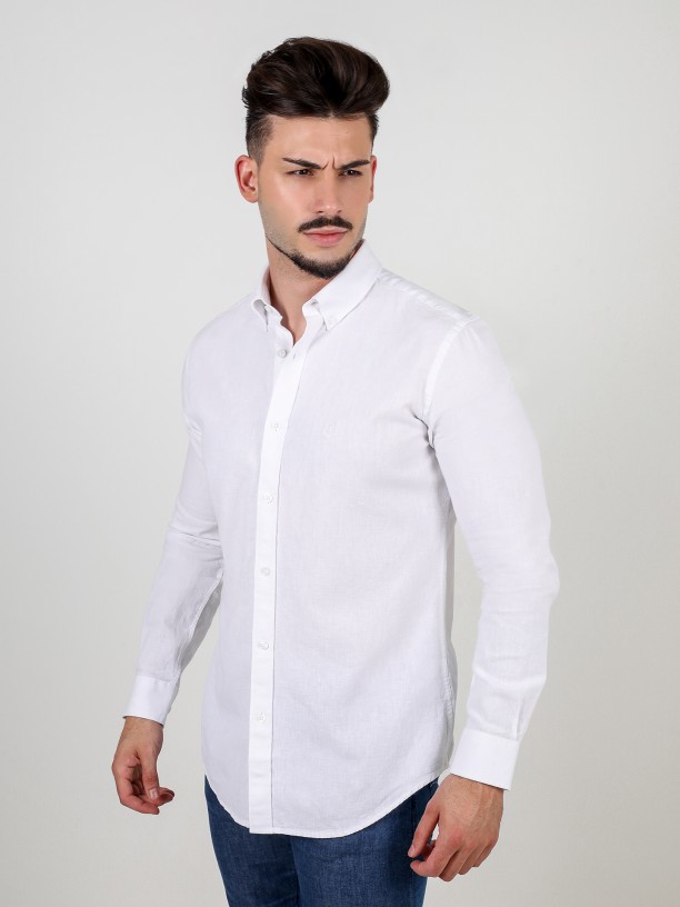 Camisa lisa de algodo e linho