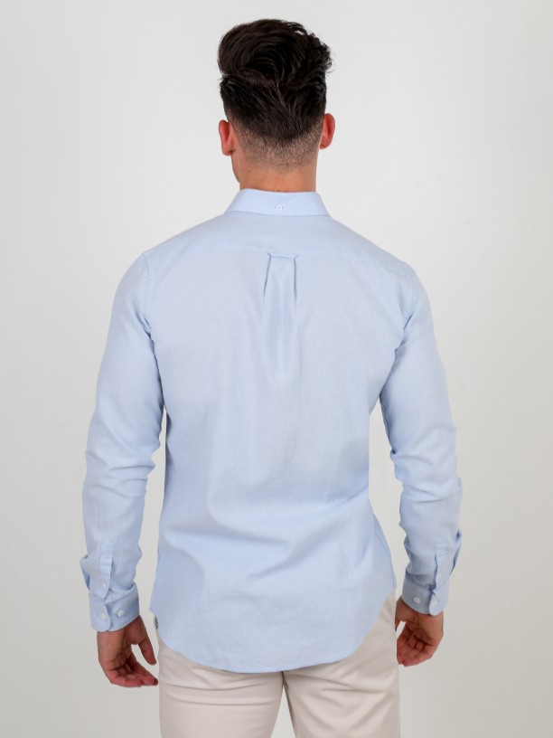 Camisa lisa de algodo e linho