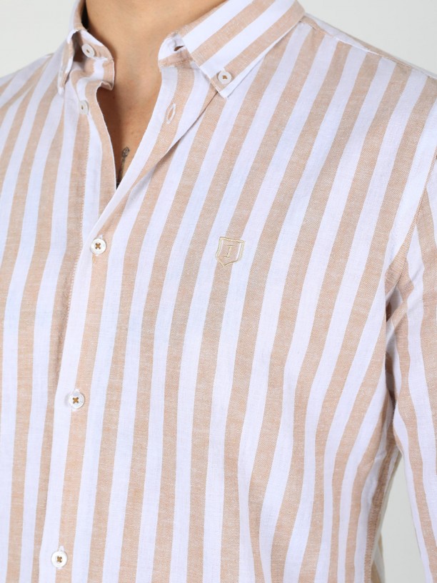 Camisa de lino y algodn rayas