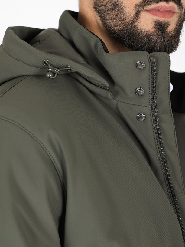 Quilted technical coat with hood