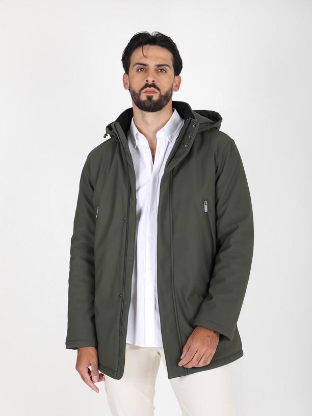 Quilted technical coat with hood