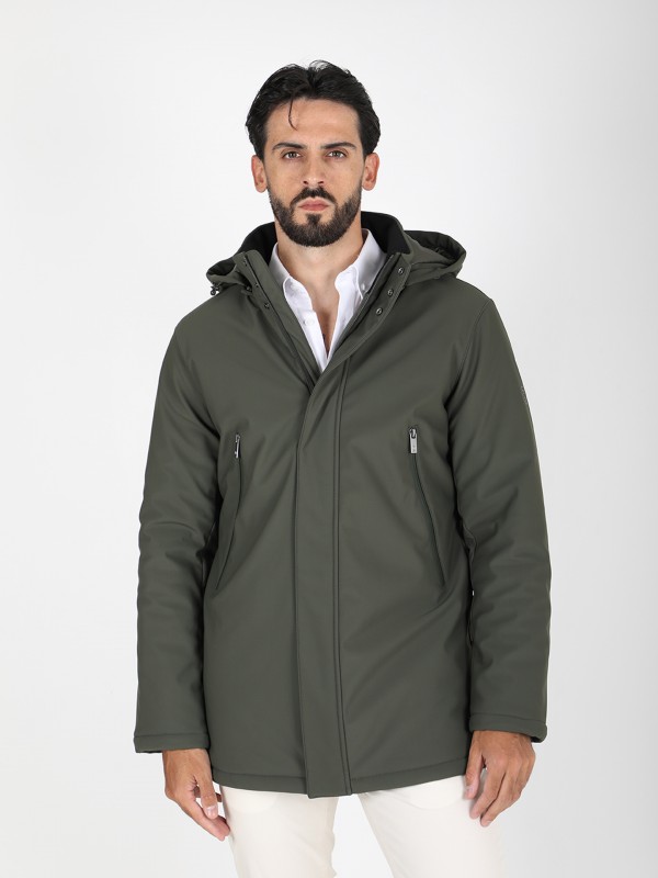 Quilted technical coat with hood