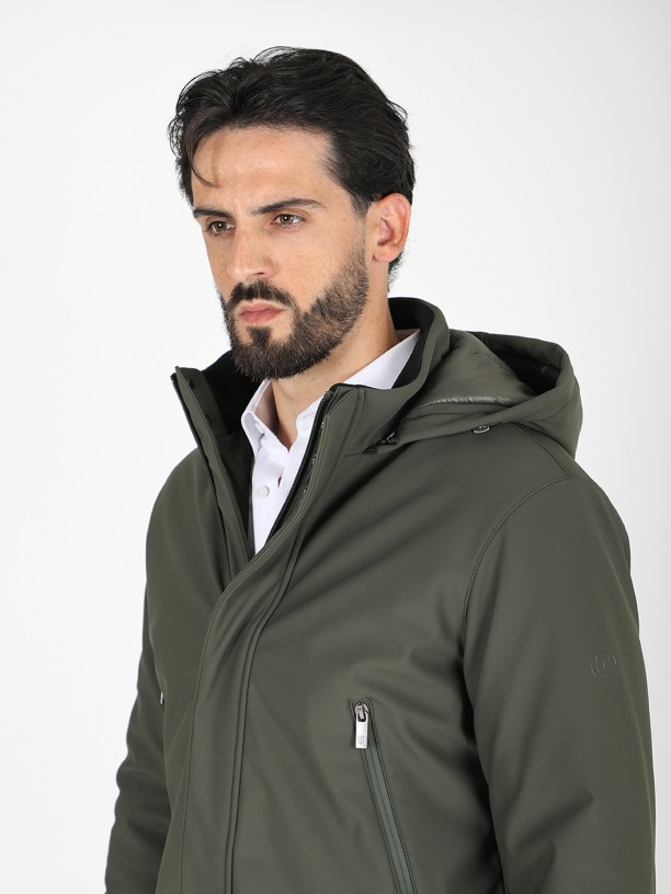 Quilted technical coat with hood