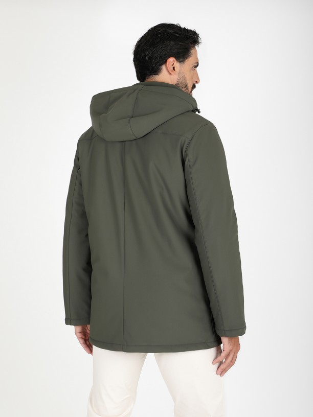 Quilted technical coat with hood