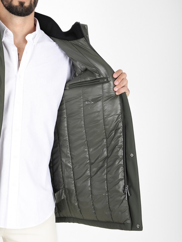 Quilted technical coat with hood