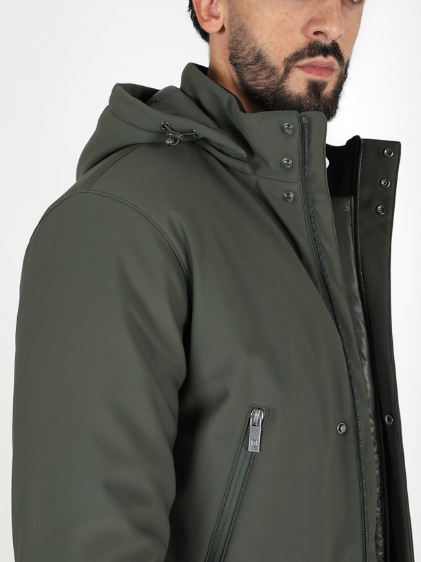 Quilted technical coat with hood