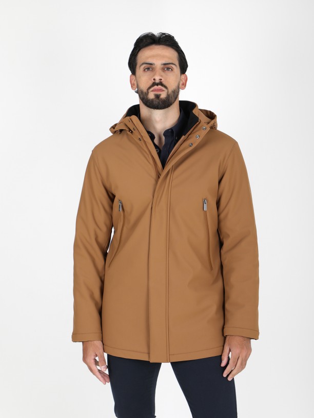 Quilted technical coat with hood