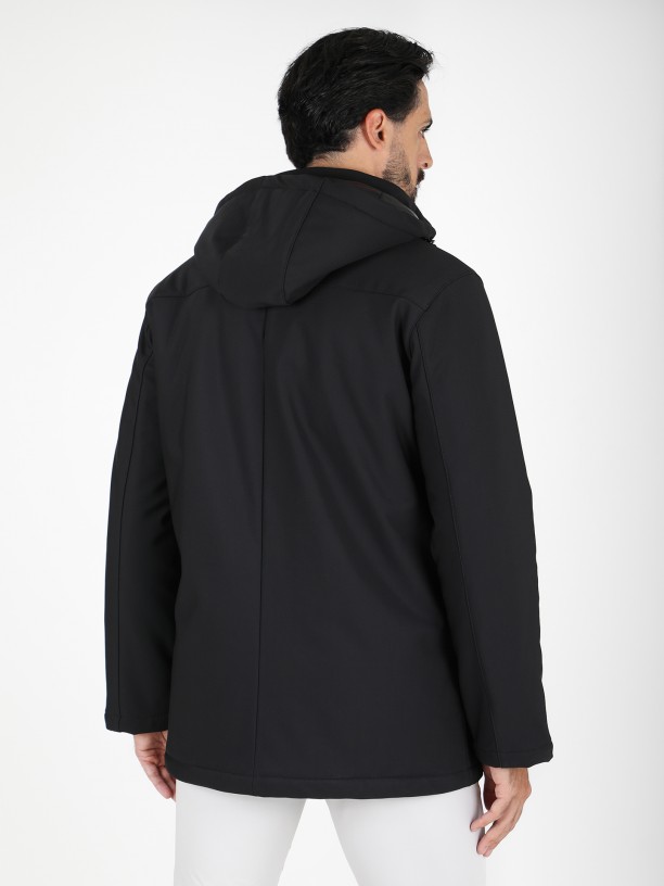 Quilted technical coat with hood