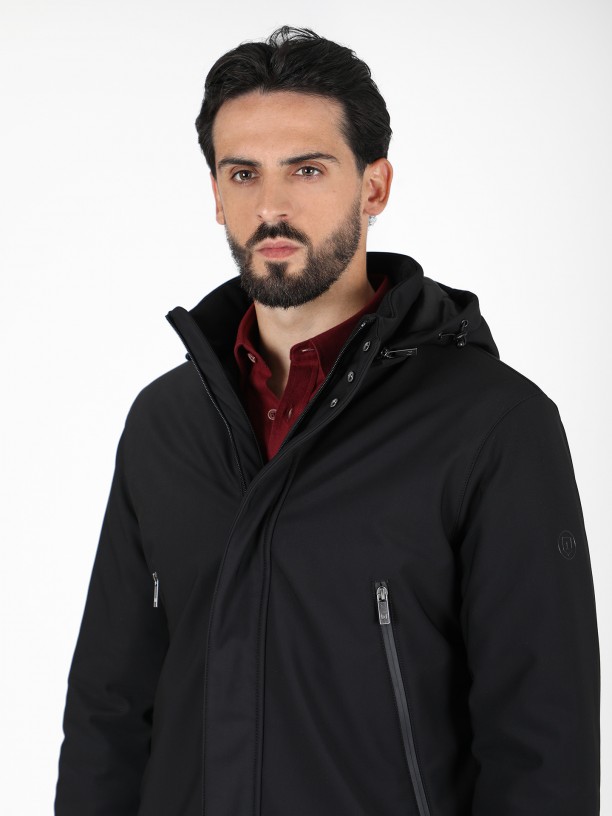 Quilted technical coat with hood