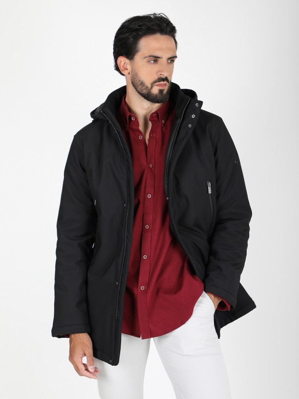 Quilted technical coat with hood