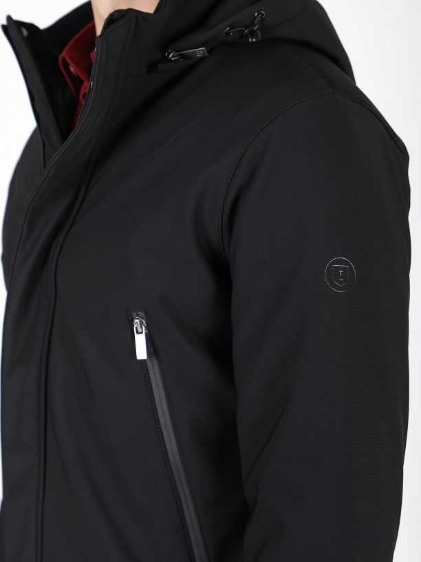 Quilted technical coat with hood