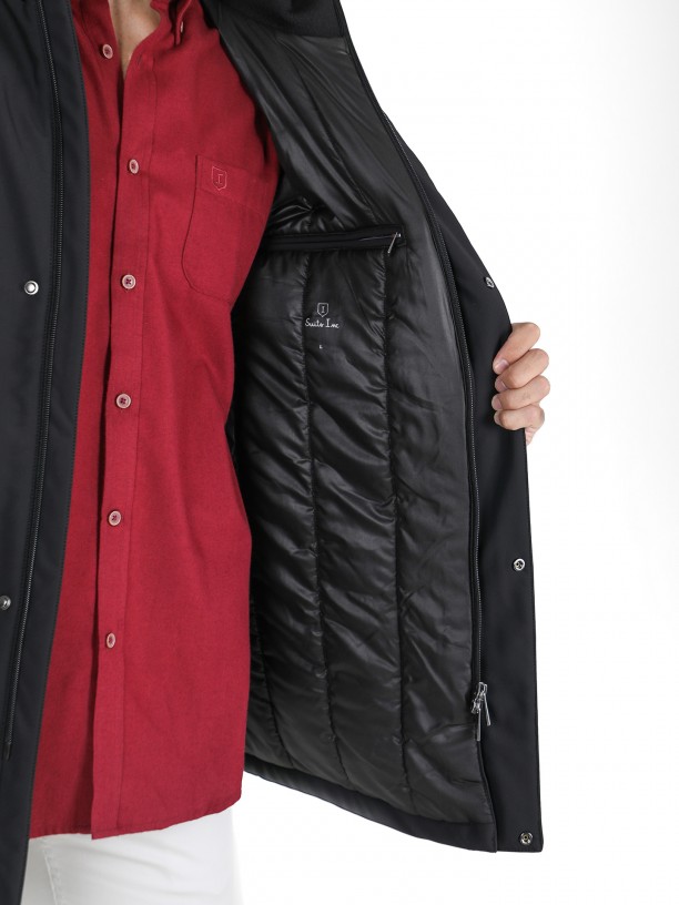 Quilted technical coat with hood