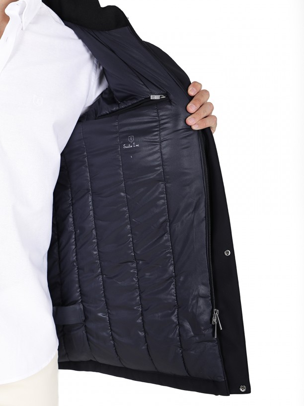 Quilted technical coat with hood