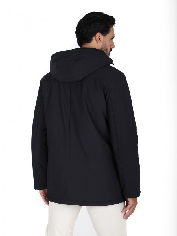 Quilted technical coat with hood