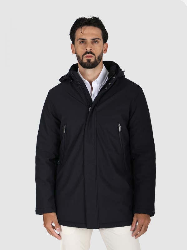 Quilted technical coat with hood