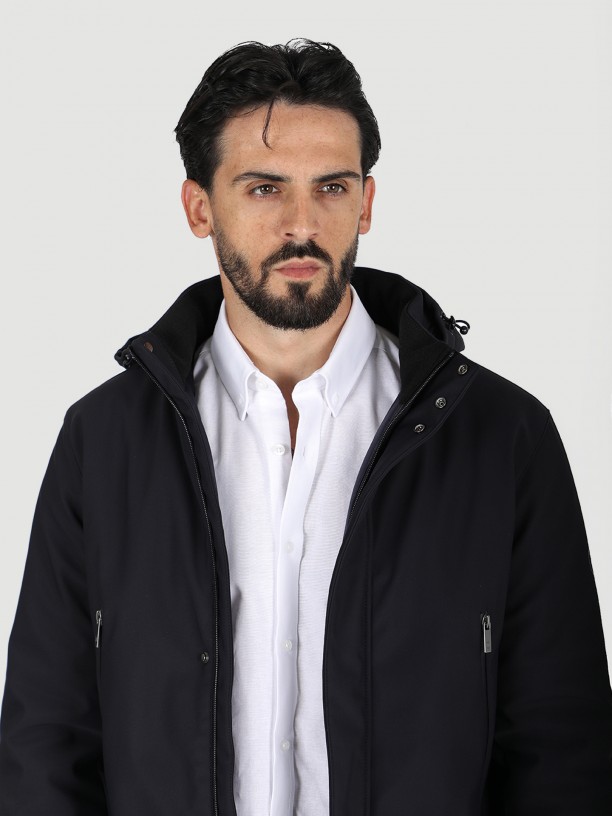 Quilted technical coat with hood