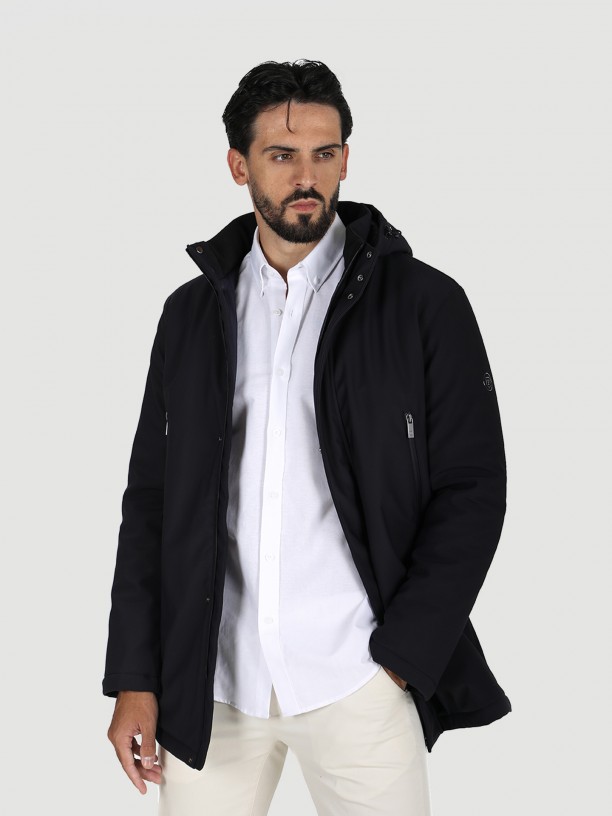 Quilted technical coat with hood