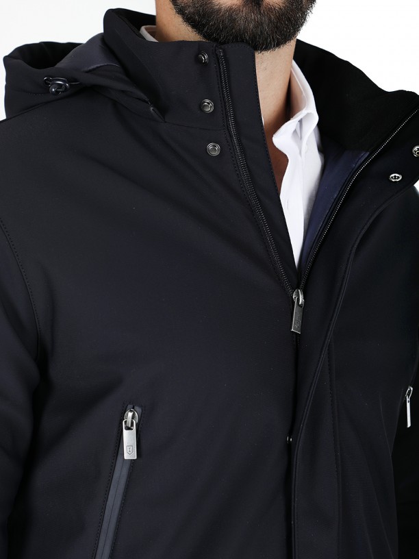 Quilted technical coat with hood