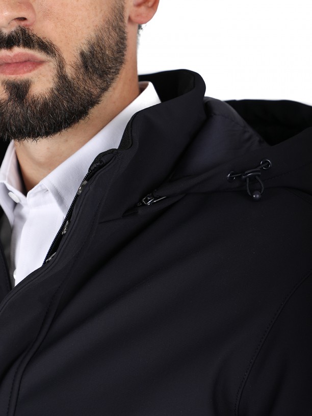 Quilted technical coat with hood