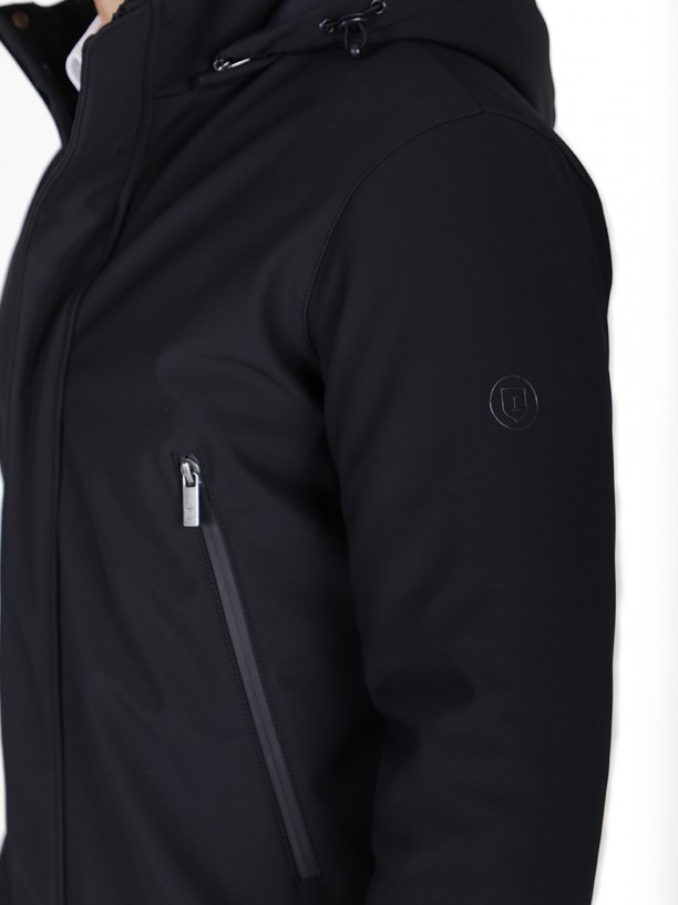 Quilted technical coat with hood