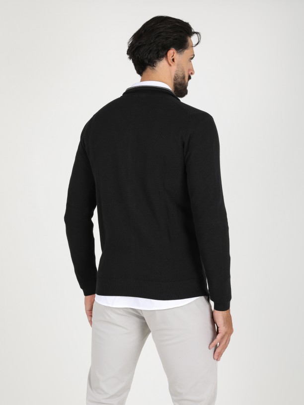 Cotton plain knit zip cardigan