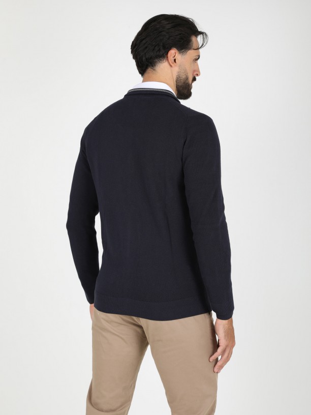 Cotton plain knit zip cardigan