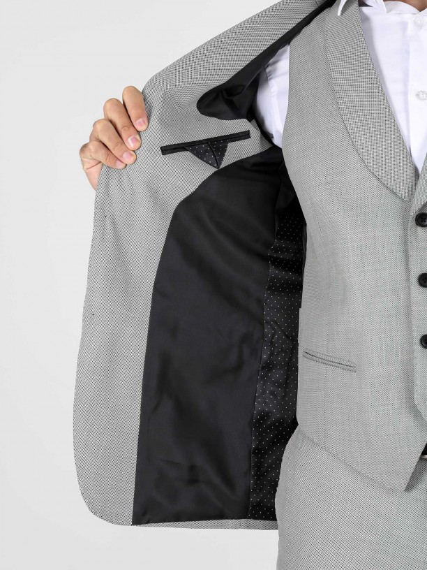 Slim fit micro pattern suit with waistcoat