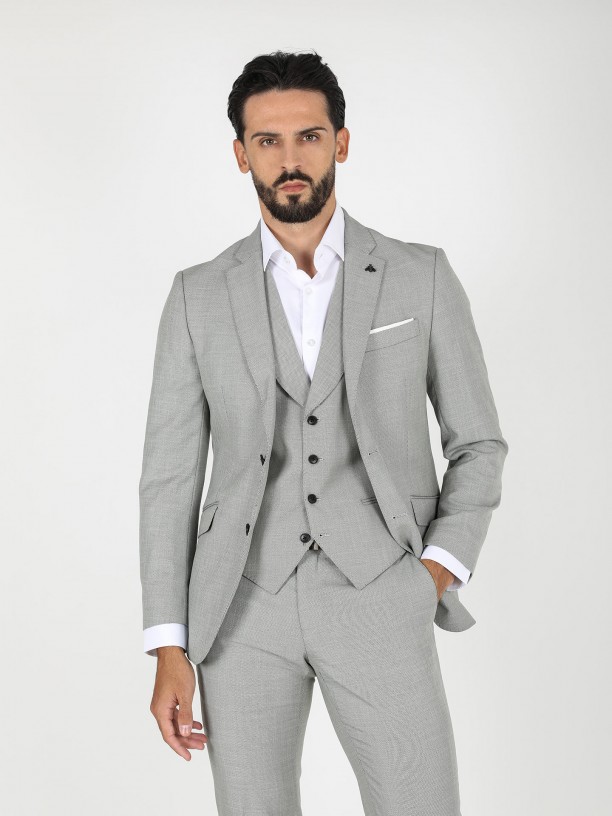 Slim fit micro pattern suit with waistcoat