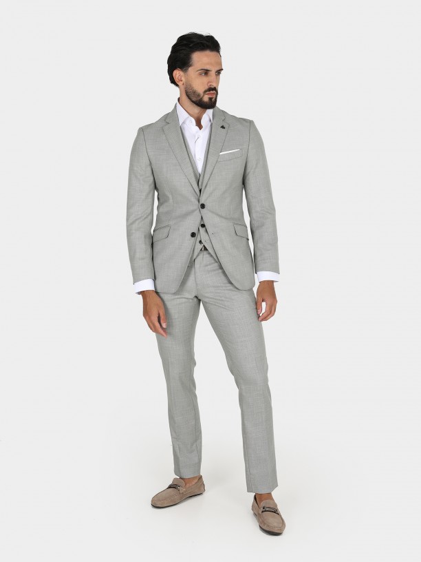 Slim fit micro pattern suit with waistcoat