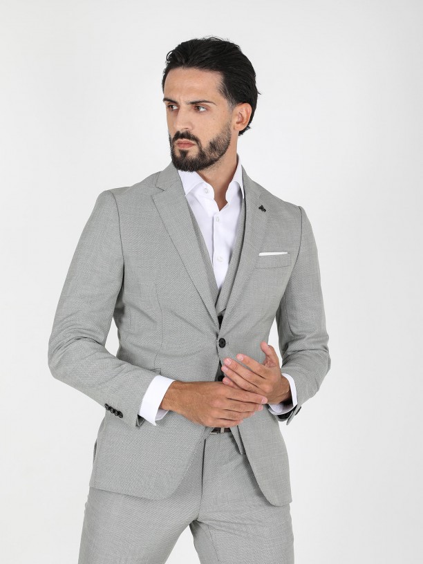 Slim fit micro pattern suit with waistcoat
