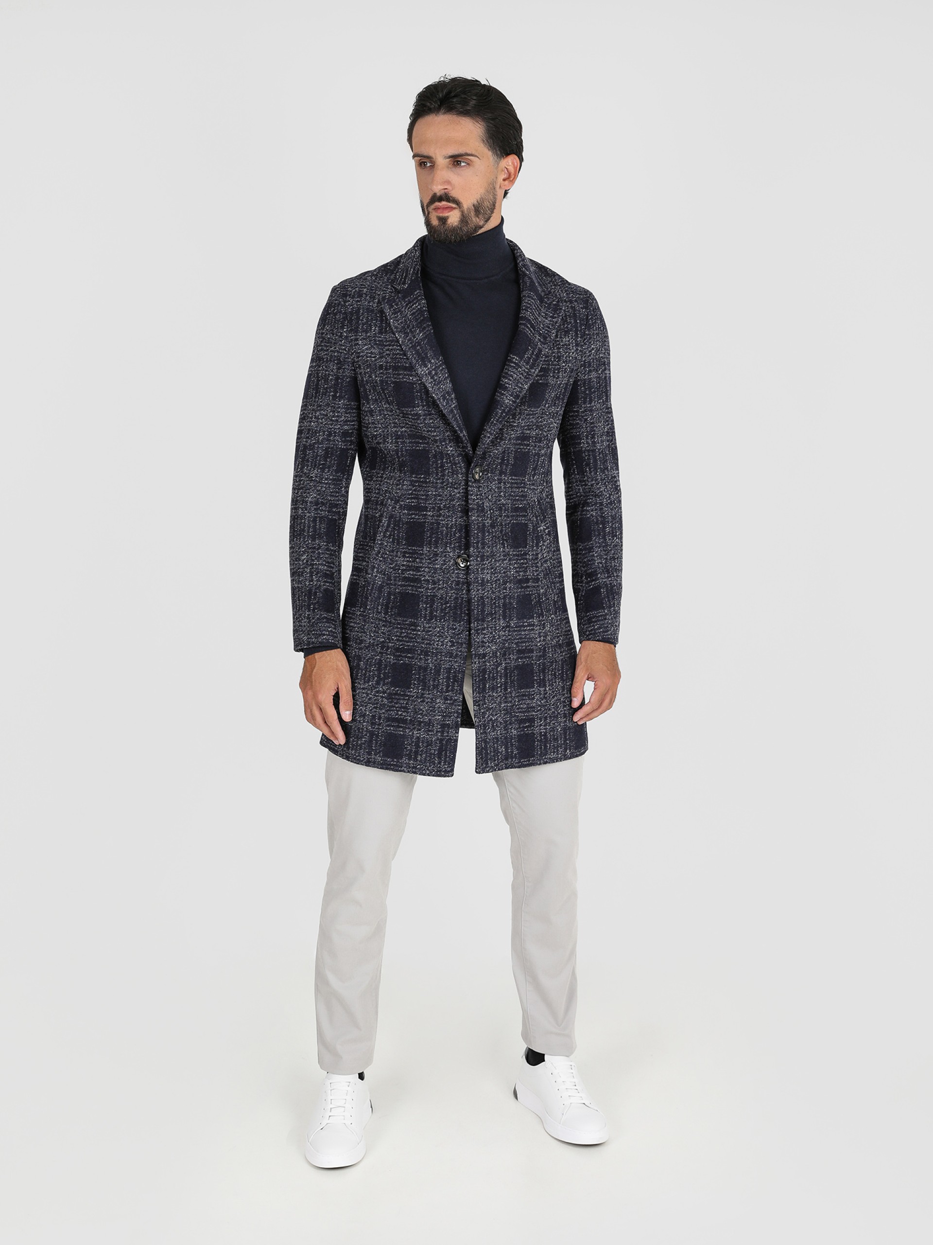 Sobretudo de lã com padrão xadrez