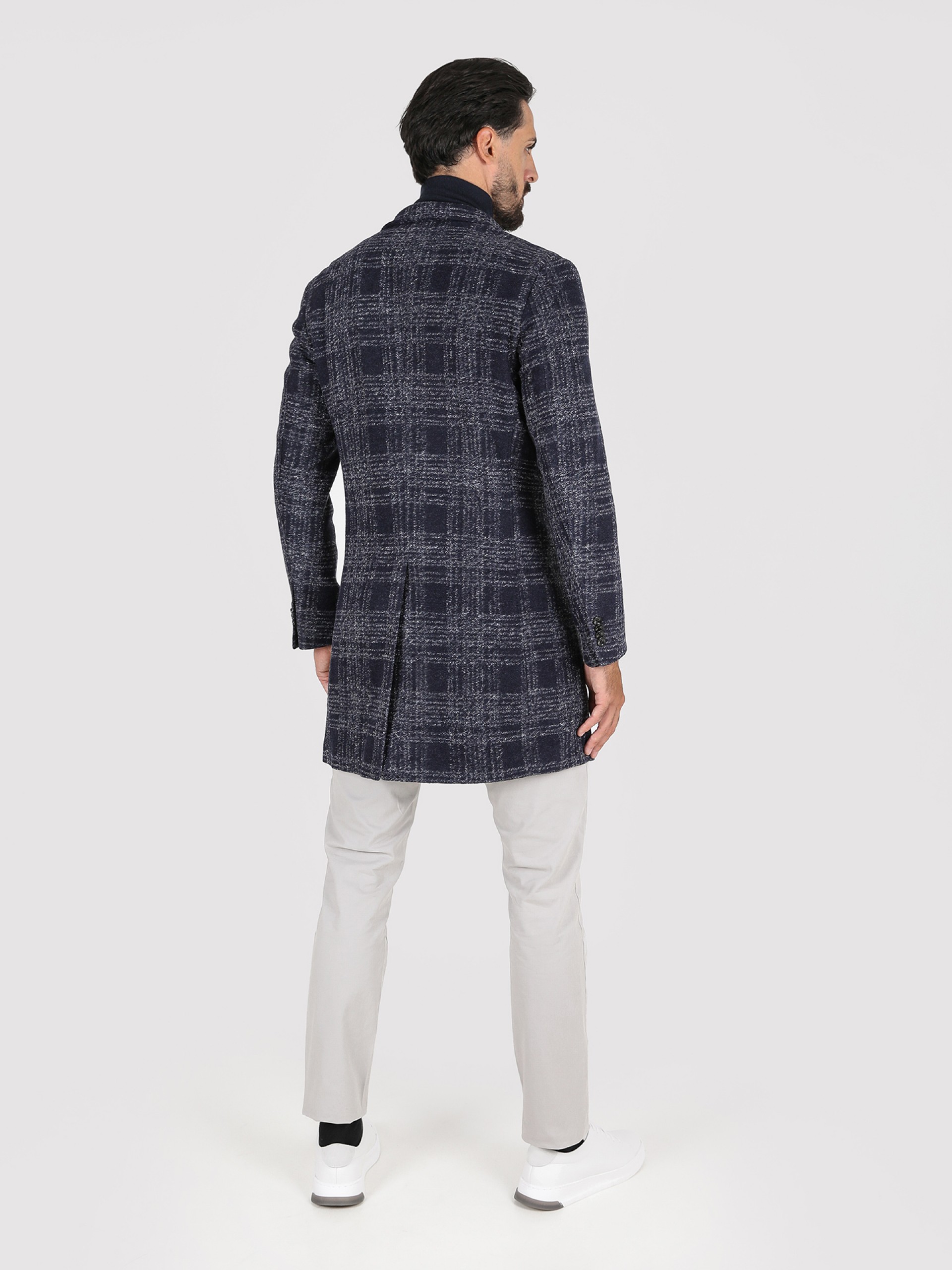 Sobretudo de lã com padrão xadrez