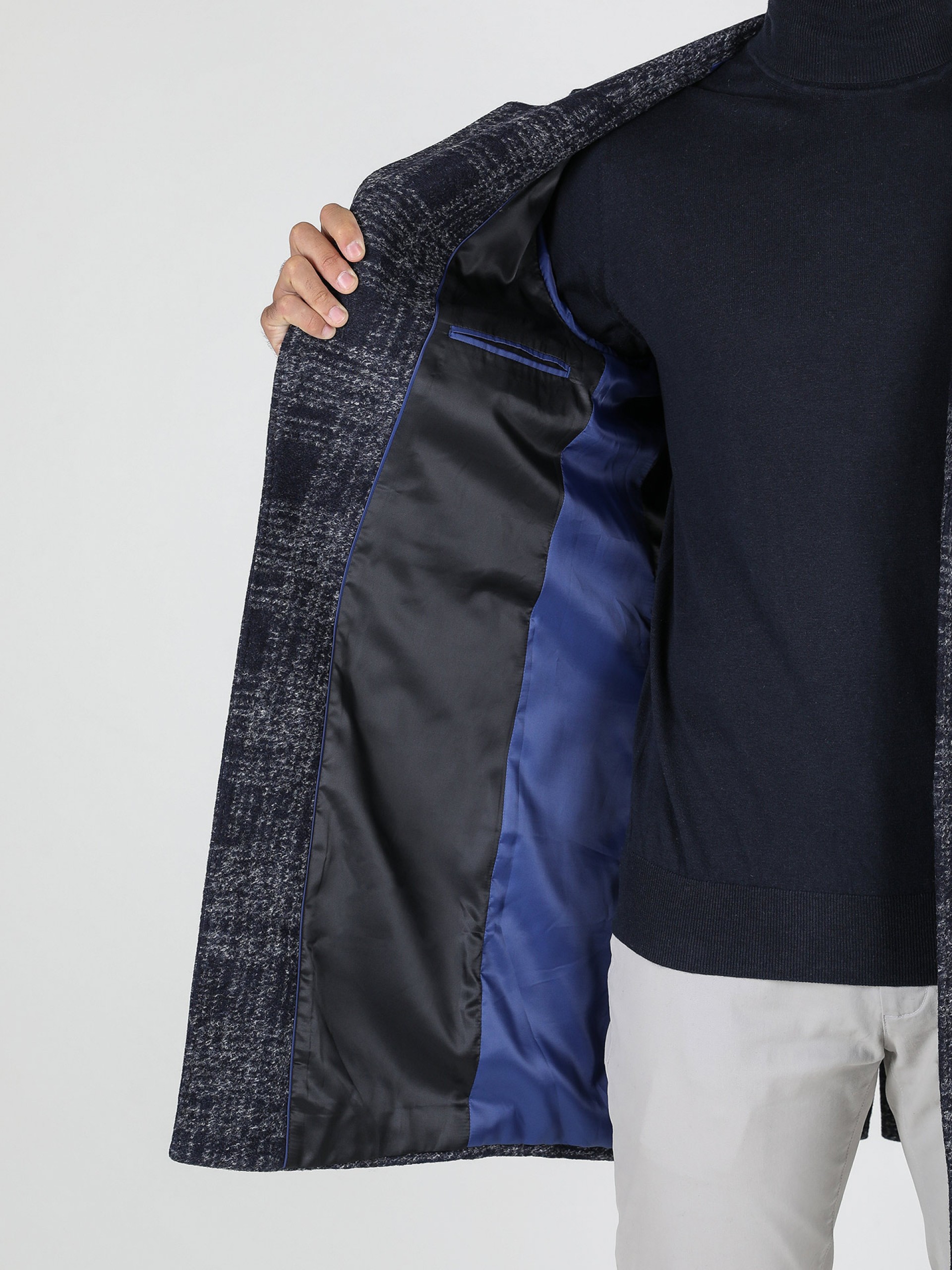 Sobretudo de lã com padrão xadrez