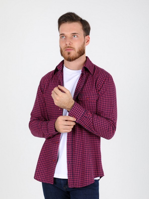 Plaid pattern cotton shirt