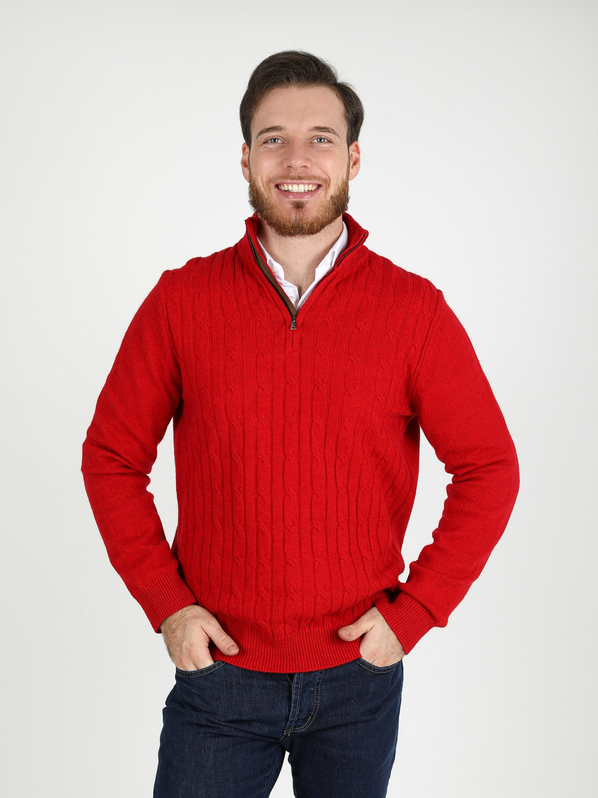 Jersey de punto de lana con media cremallera