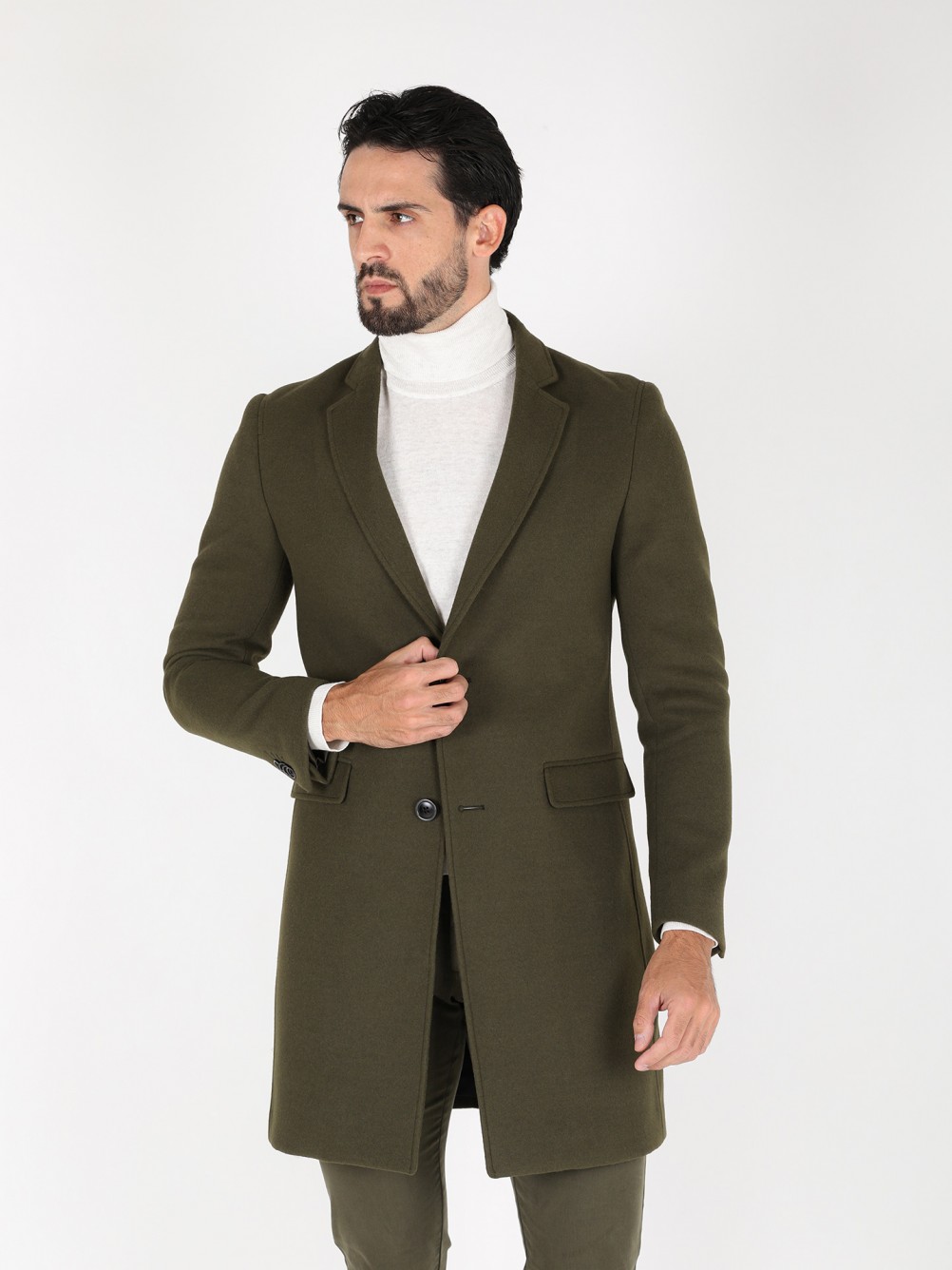 Sobretudo slim fit lapela clássica