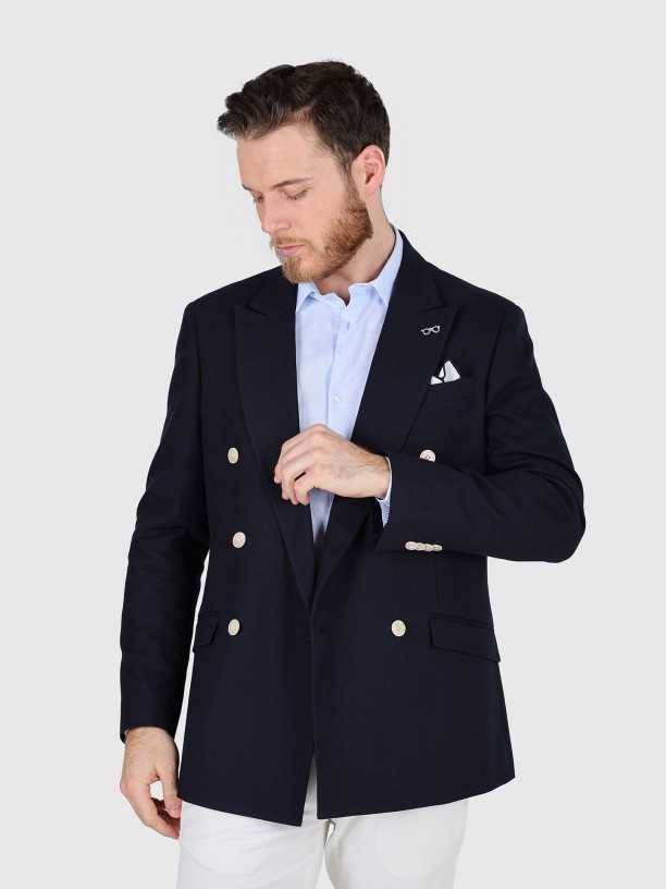 100% cotton double-breasted blazer