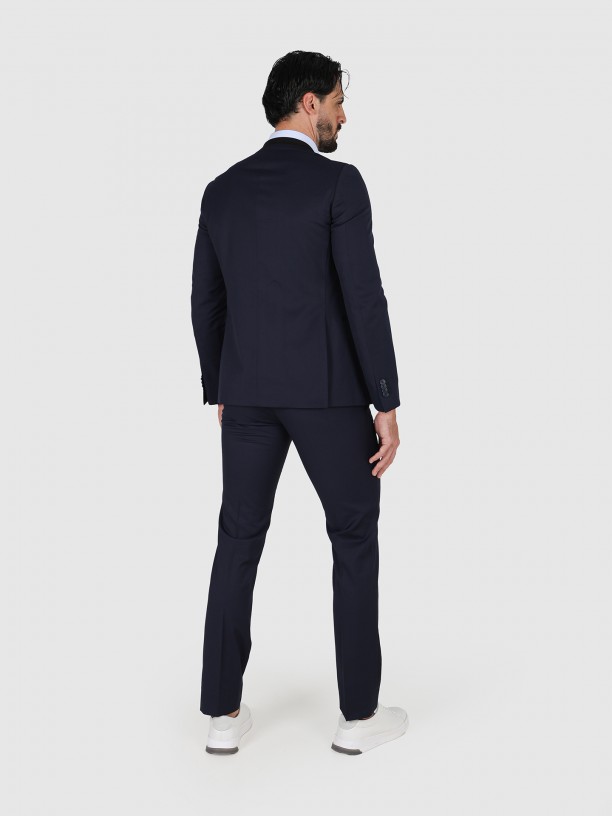 Slim fit plain suit with lapel detail