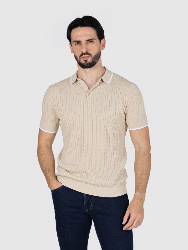 Cotton cable-knit polo shirt