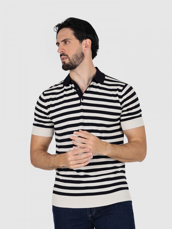 Striped pattern knitted polo