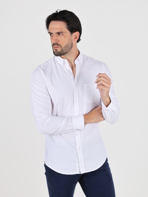 Cotton plain shirt with pocket