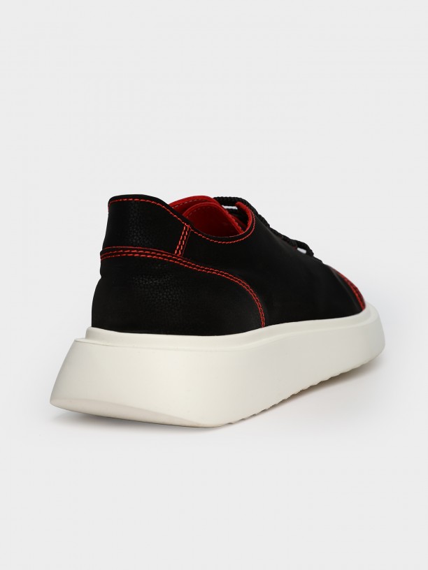 Wide-soled leather sneakers