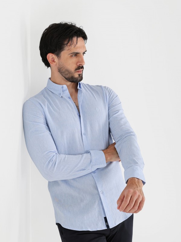 Camisa lisa de linho e algodo
