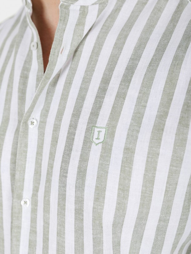 Mao collar linen cotton shirt