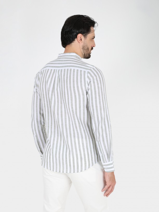 Mao collar linen cotton shirt