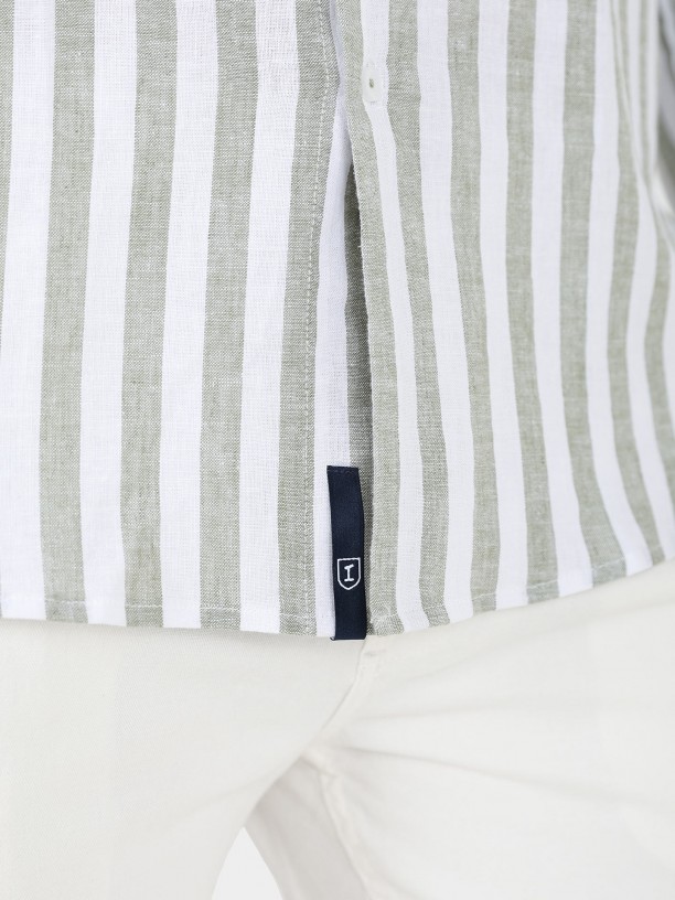Mao collar linen cotton shirt