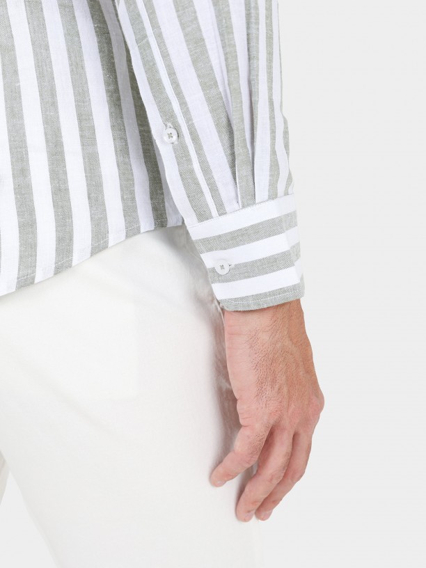 Mao collar linen cotton shirt